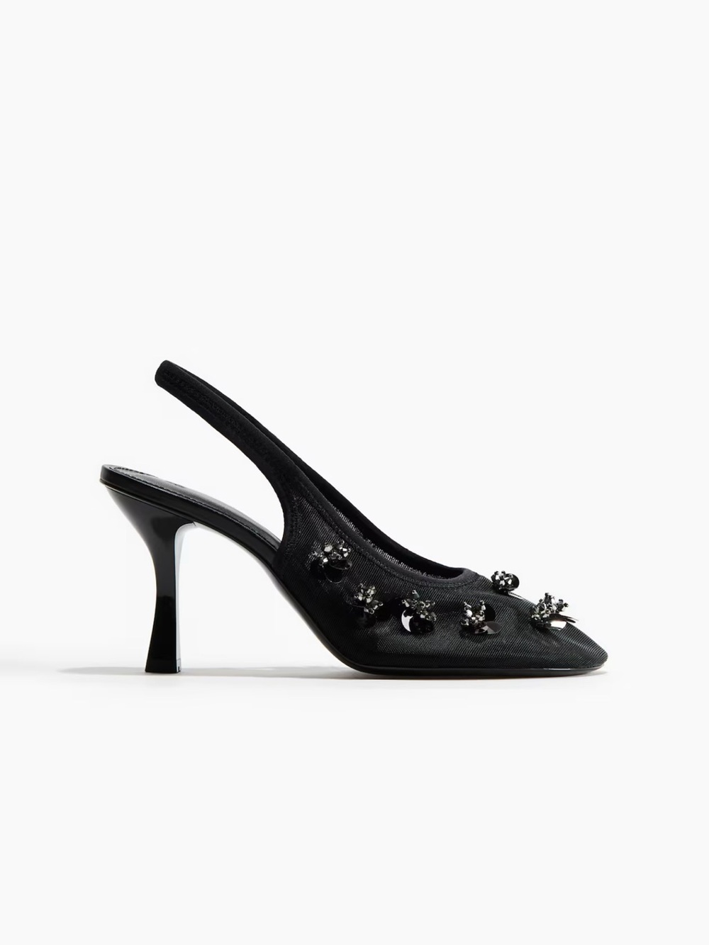 H&M Black Embellished Slingback Pointed-Toe Heels